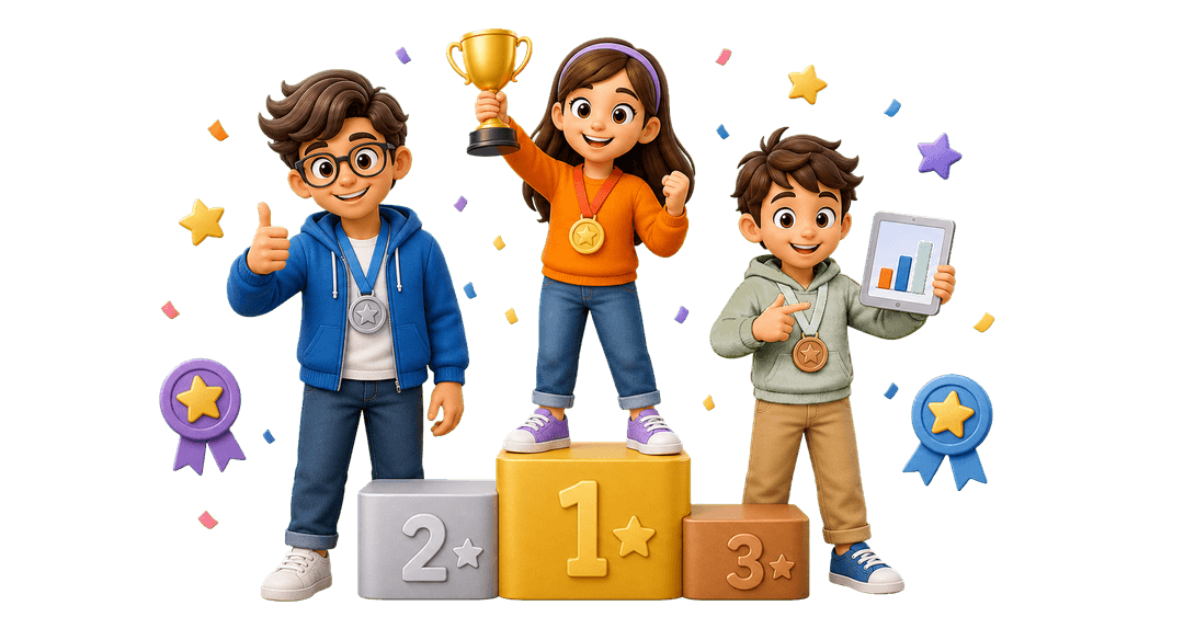 3D students celebrating leaderboard achievements